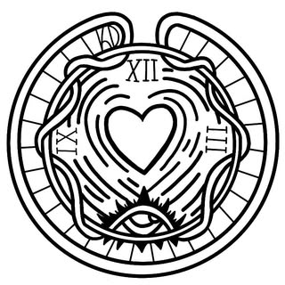 Kayla's emblem: a heart inside a clock face, an eye beneath it